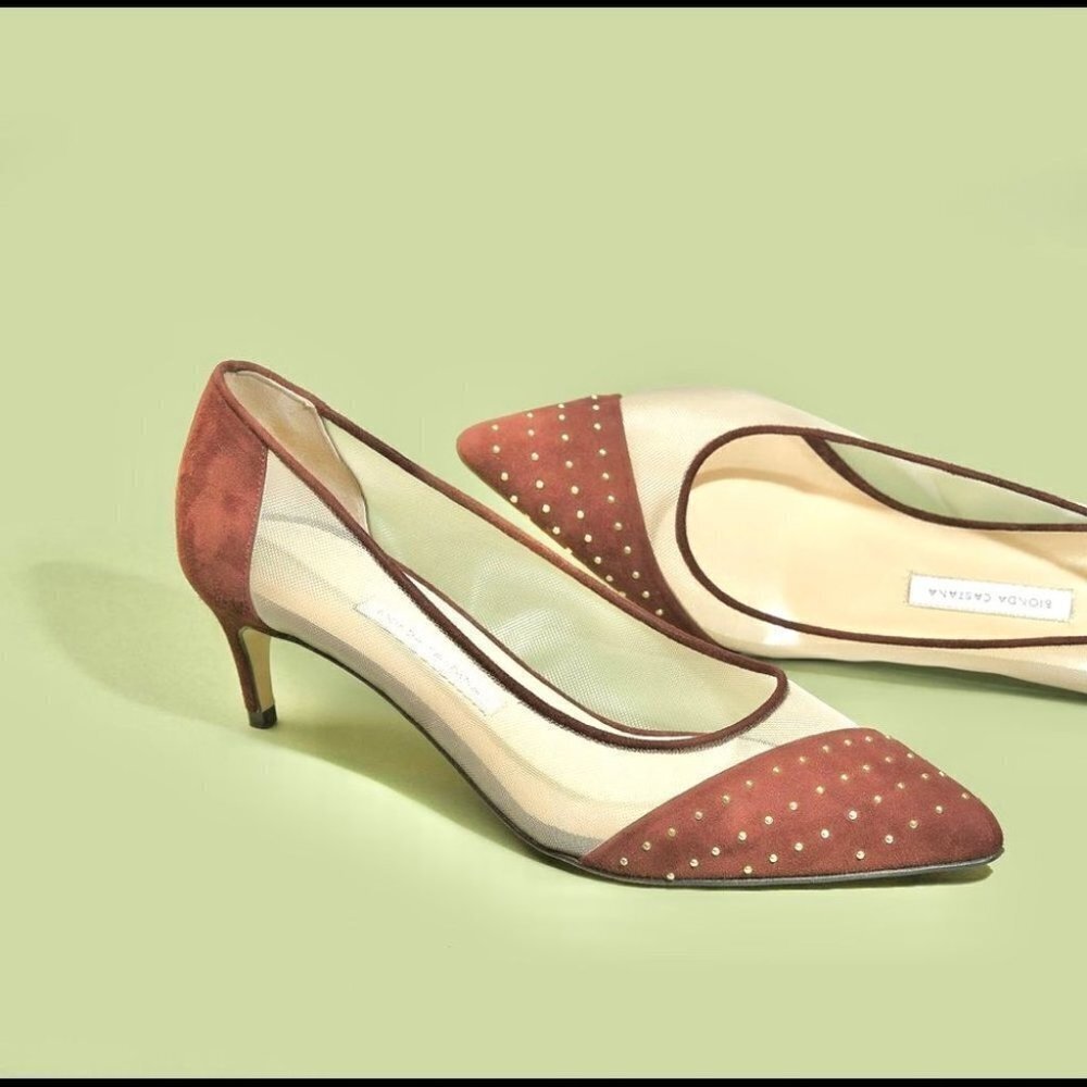 * 𝅺Bionda Castana Bay Cognac Suede and Mesh Pumps 36.5